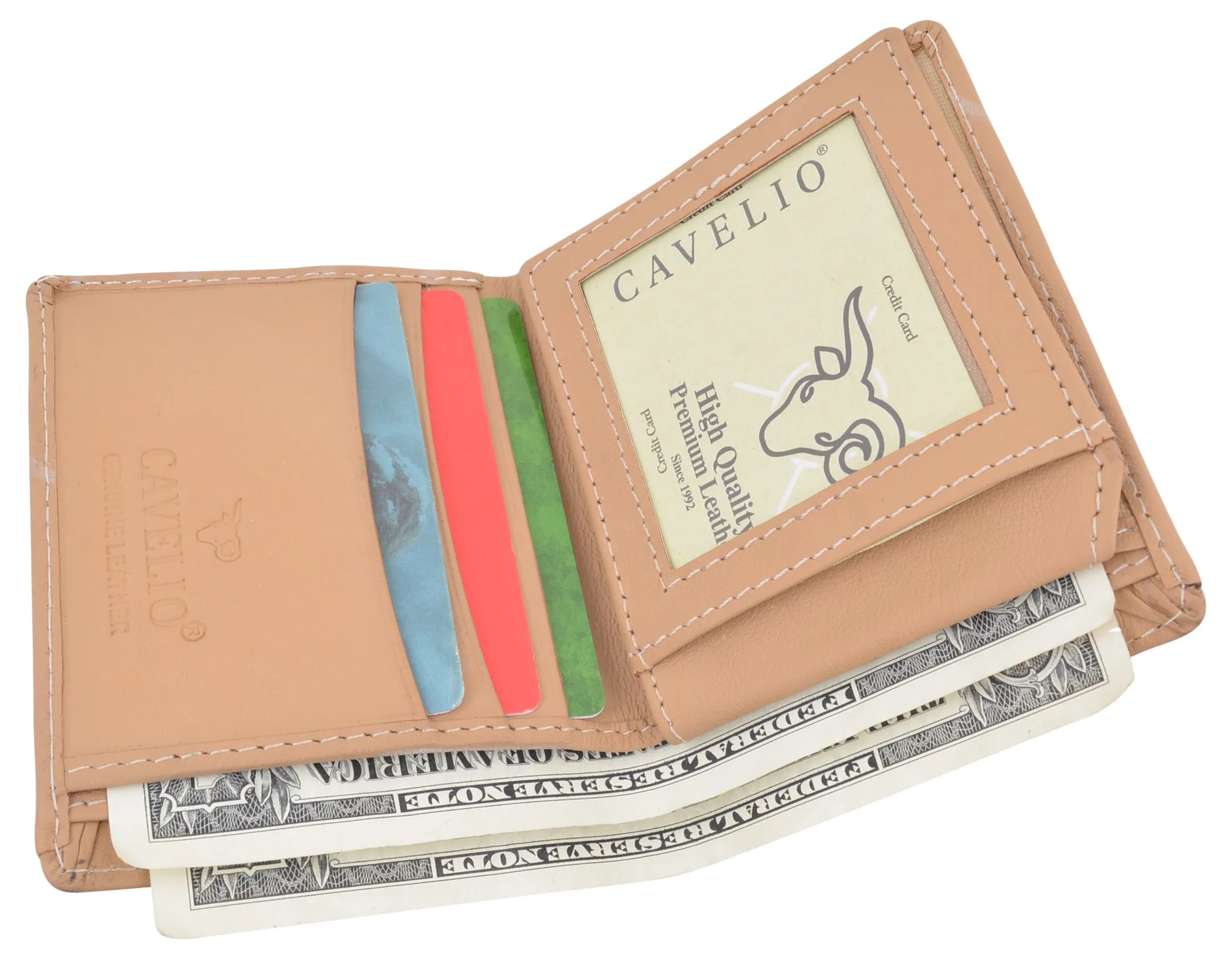 Cavelio Men's Premium Leather L-Shape Bifold Credit Card ID Holder Wallet