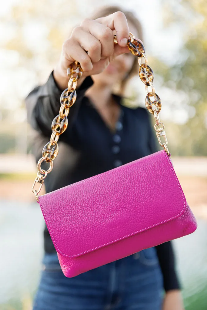 Cece Leather Crossbody/Clutch, Fuchsia