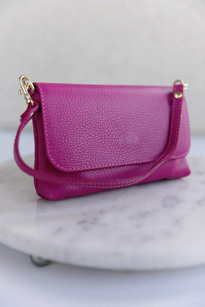 Cece Leather Crossbody/Clutch, Fuchsia