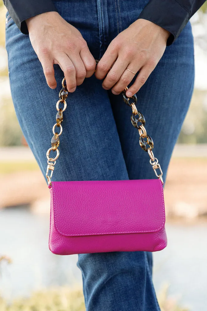 Cece Leather Crossbody/Clutch, Fuchsia