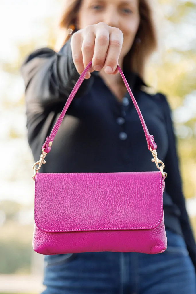 Cece Leather Crossbody/Clutch, Fuchsia