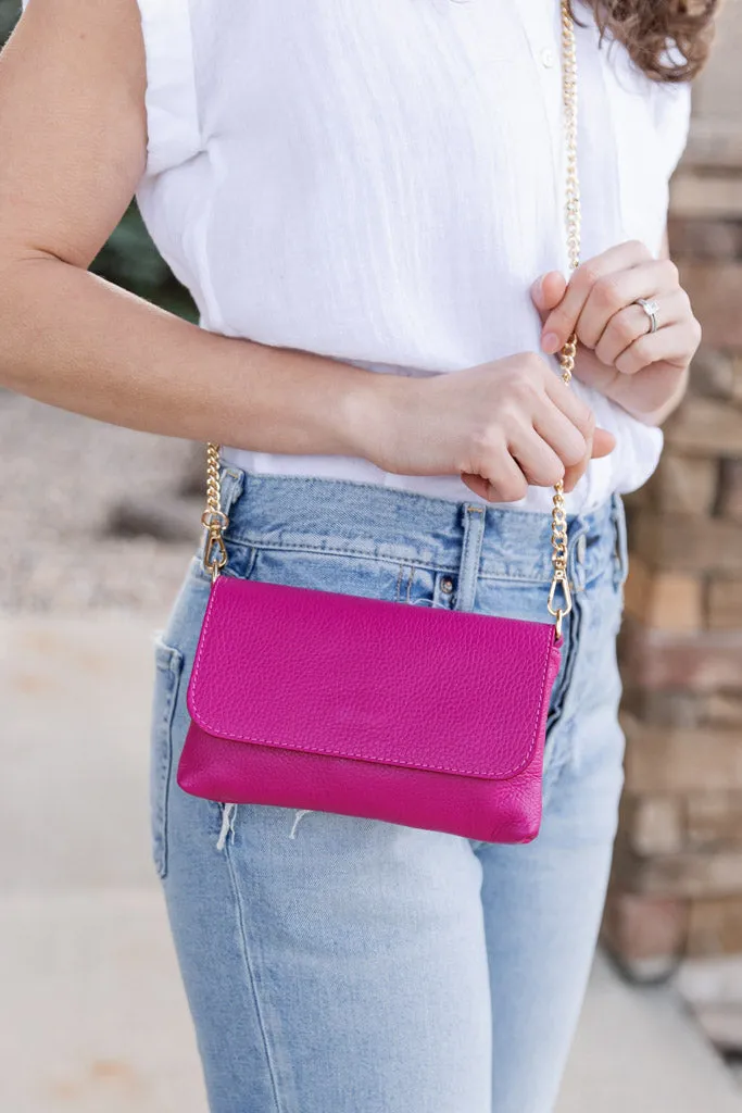 Cece Leather Crossbody/Clutch, Fuchsia