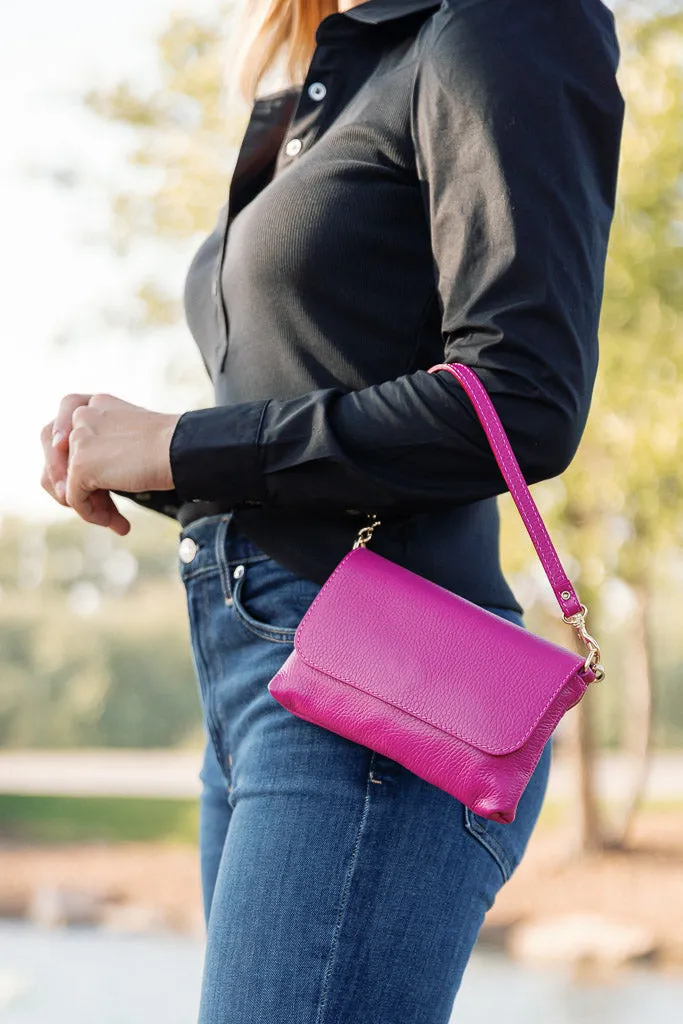 Cece Leather Crossbody/Clutch, Fuchsia