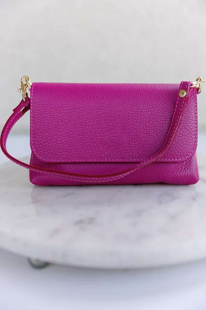 Cece Leather Crossbody/Clutch, Fuchsia