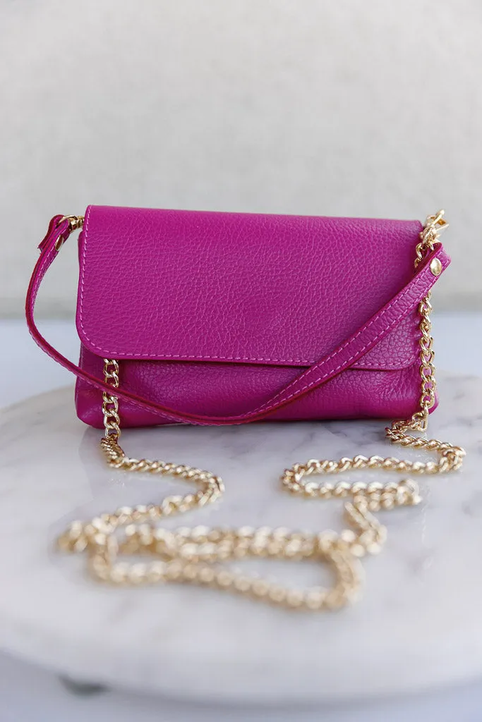 Cece Leather Crossbody/Clutch, Fuchsia