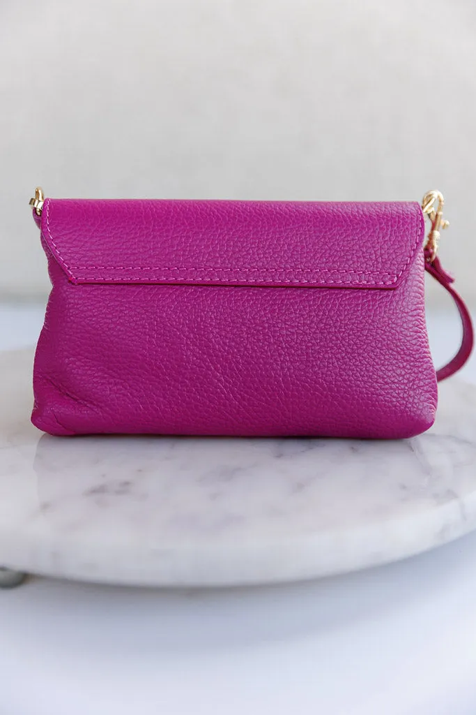 Cece Leather Crossbody/Clutch, Fuchsia