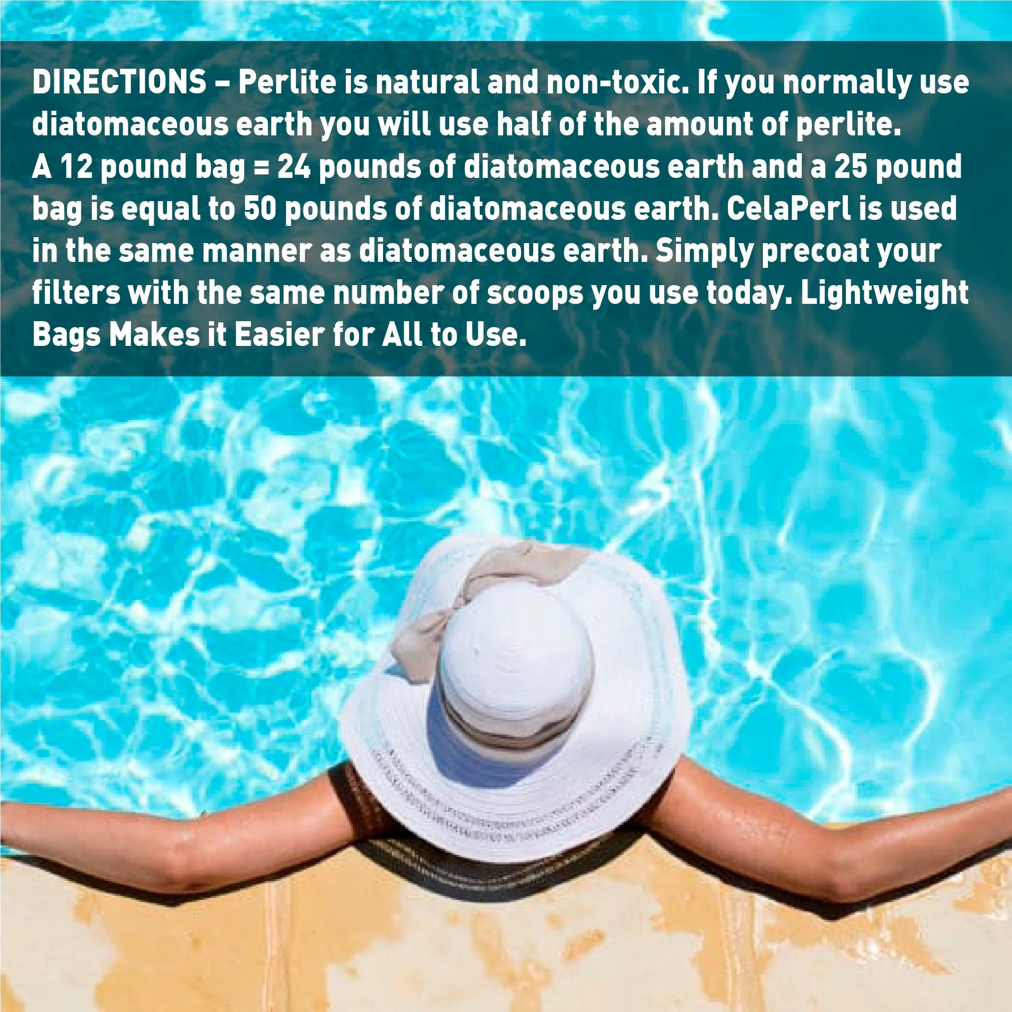 CelaPerl Perlite Pool Filter Aid – Diatomaceous Earth Alternative - Swimming Pool & Spa Filtration – 12 Pounds = 24 Pounds DE