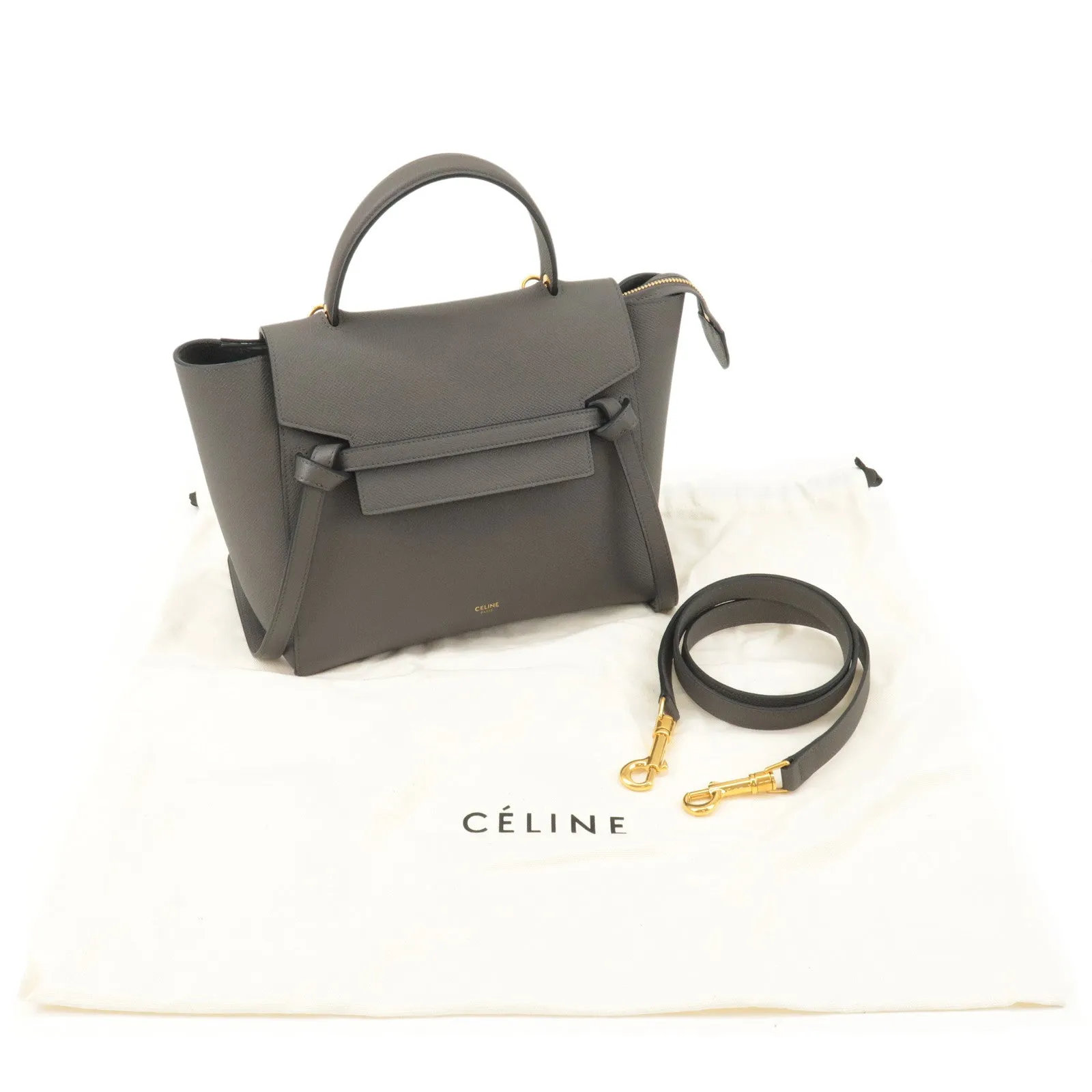 CELINE Leather Belt Bag Micro 2Way Bag Hand Bag Shoulder Bag Gray