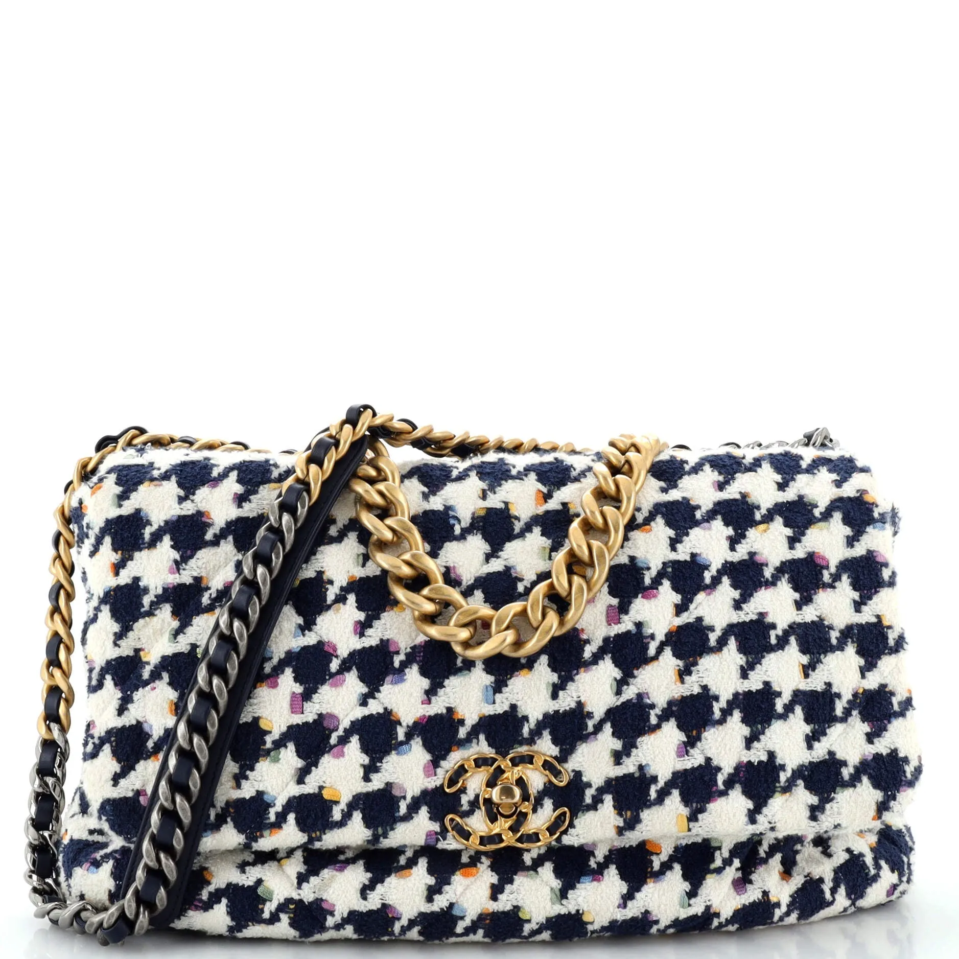 CHANEL 19 Flap Bag Quilted Houndstooth Tweed and Ribbon Maxi