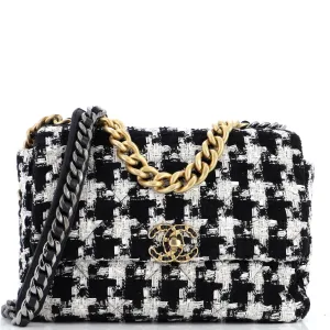 CHANEL 19 Flap Bag Quilted Houndstooth Tweed and Ribbon Medium