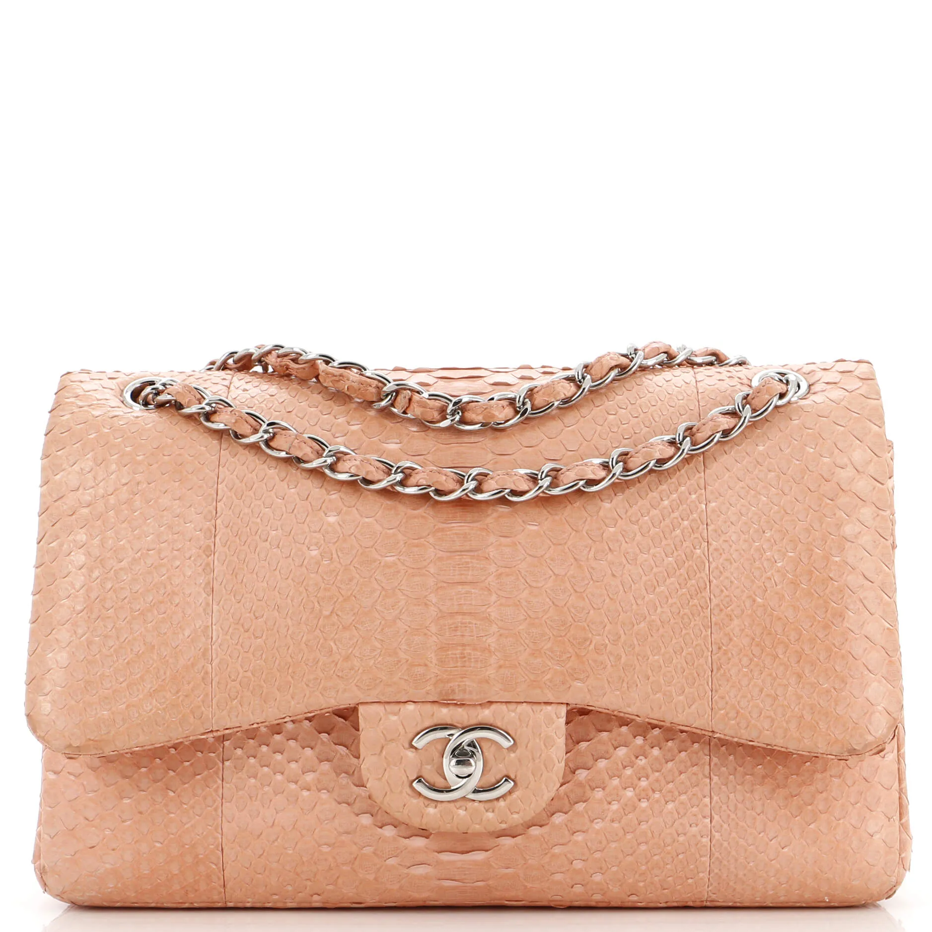 CHANEL Classic Double Flap Bag Python Jumbo