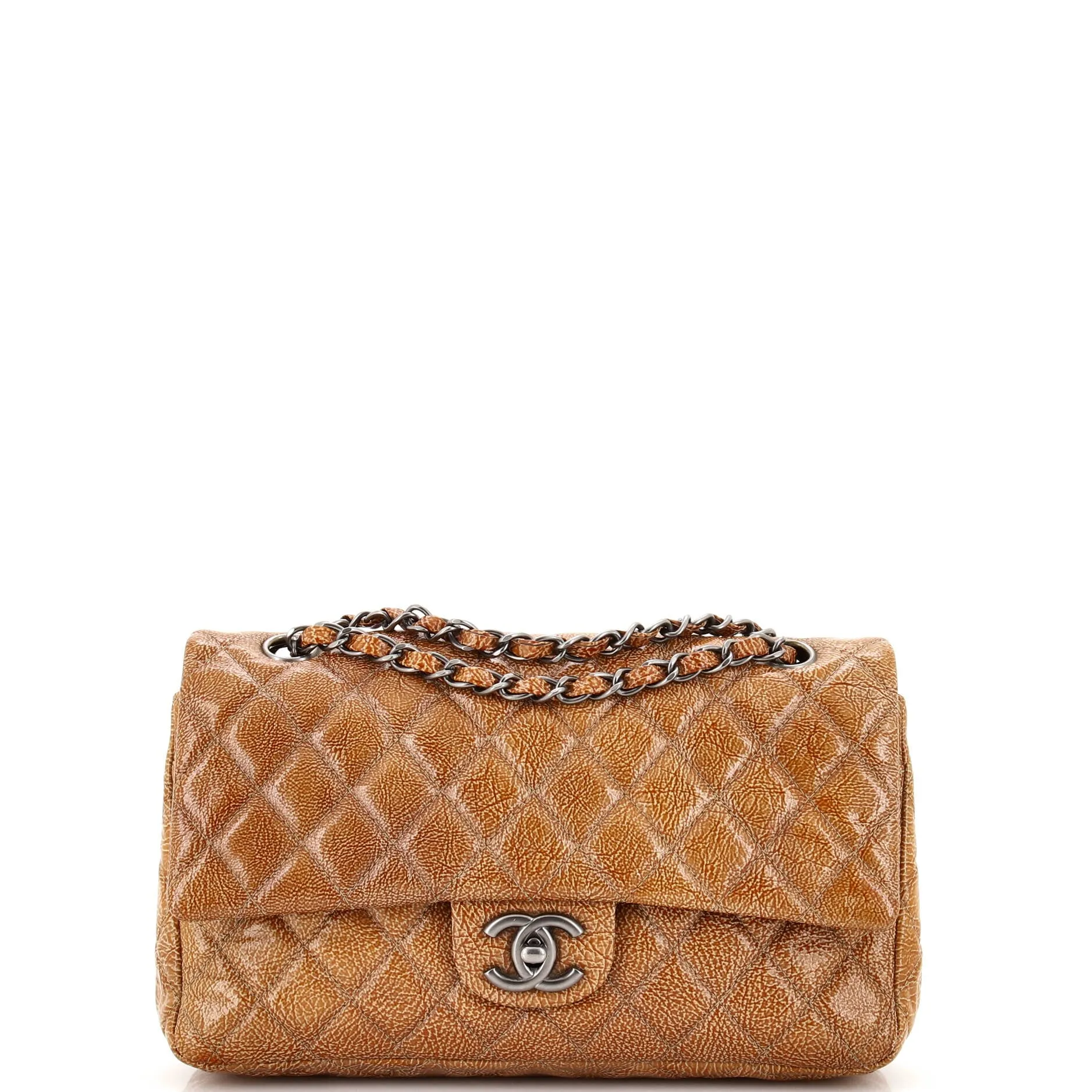 CHANEL Classic Double Flap Bag Quilted Crinkled Patent Medium