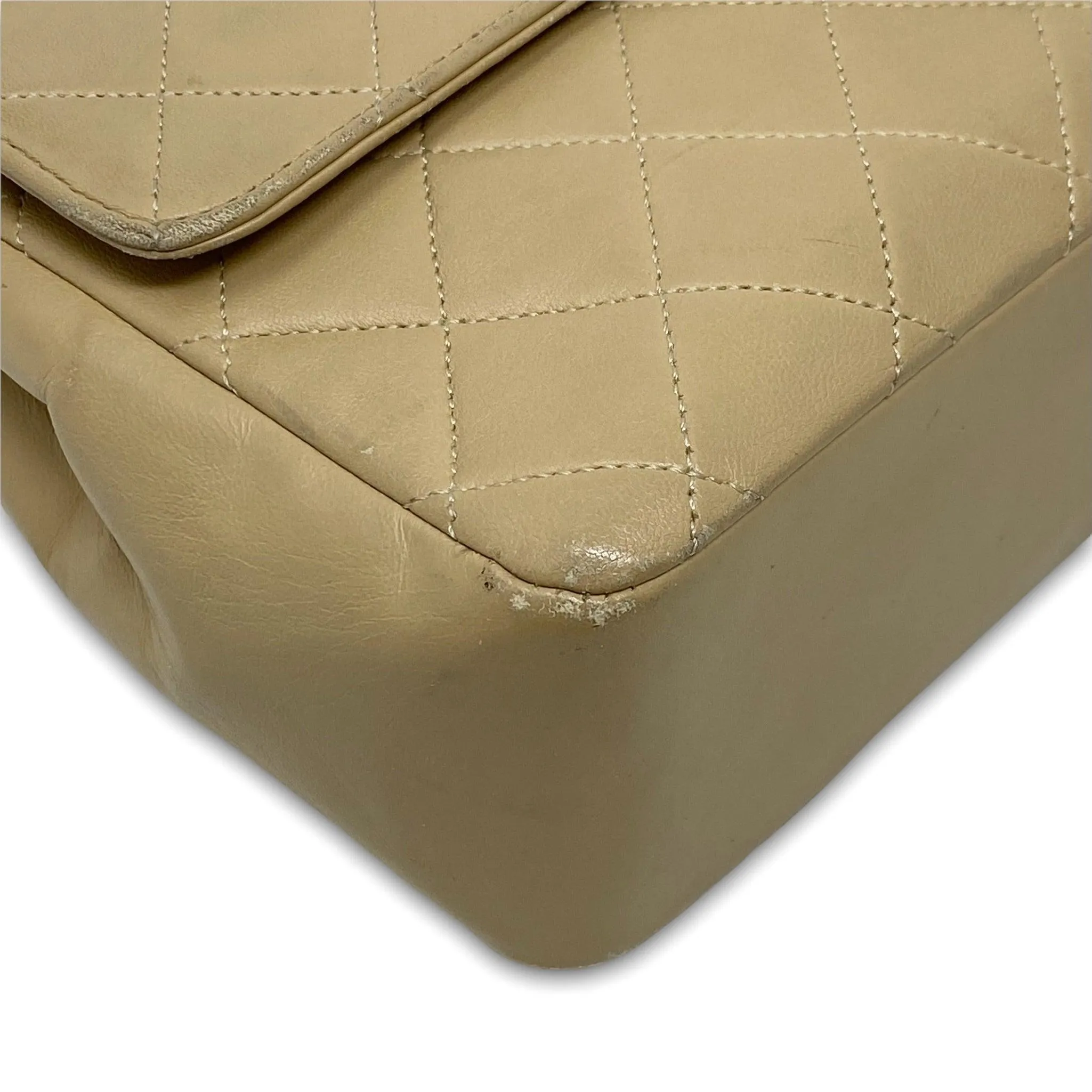 Chanel Vintage Beige Lambskin Medium Flap