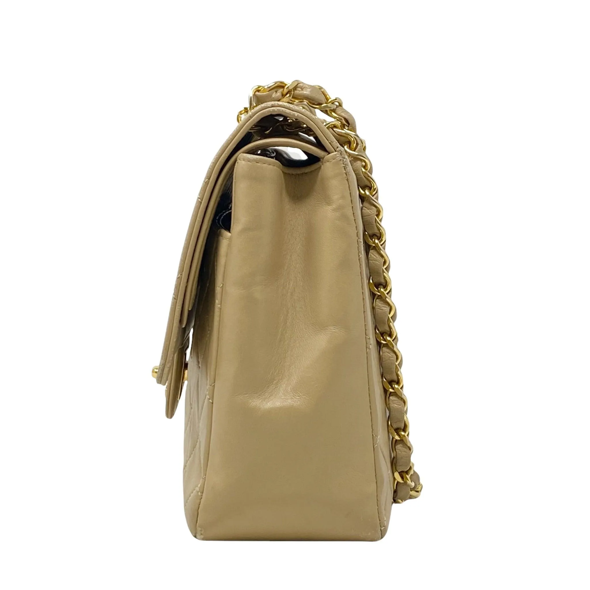 Chanel Vintage Beige Lambskin Medium Flap