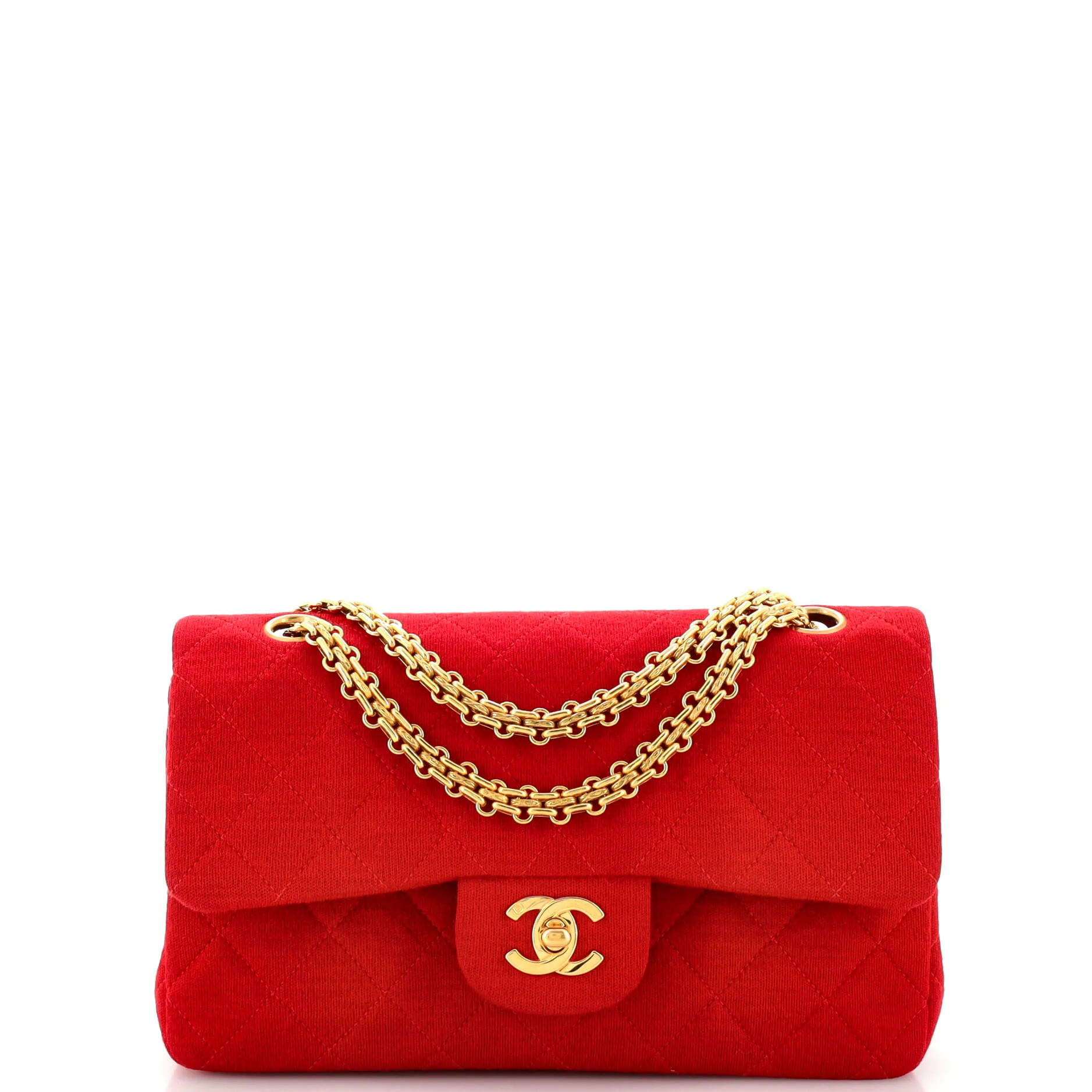 CHANEL Vintage Reissue Chain Double Flap Bag Quilted Jersey Small