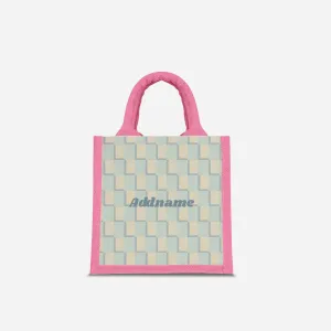 Checkered Series Half Lining Lunch Bag  - Blue Light Pink