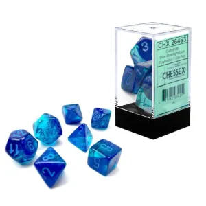 Chessex Gemini 7pc Polyhedral Dice Set - Glow Dual Blue & Light Blue