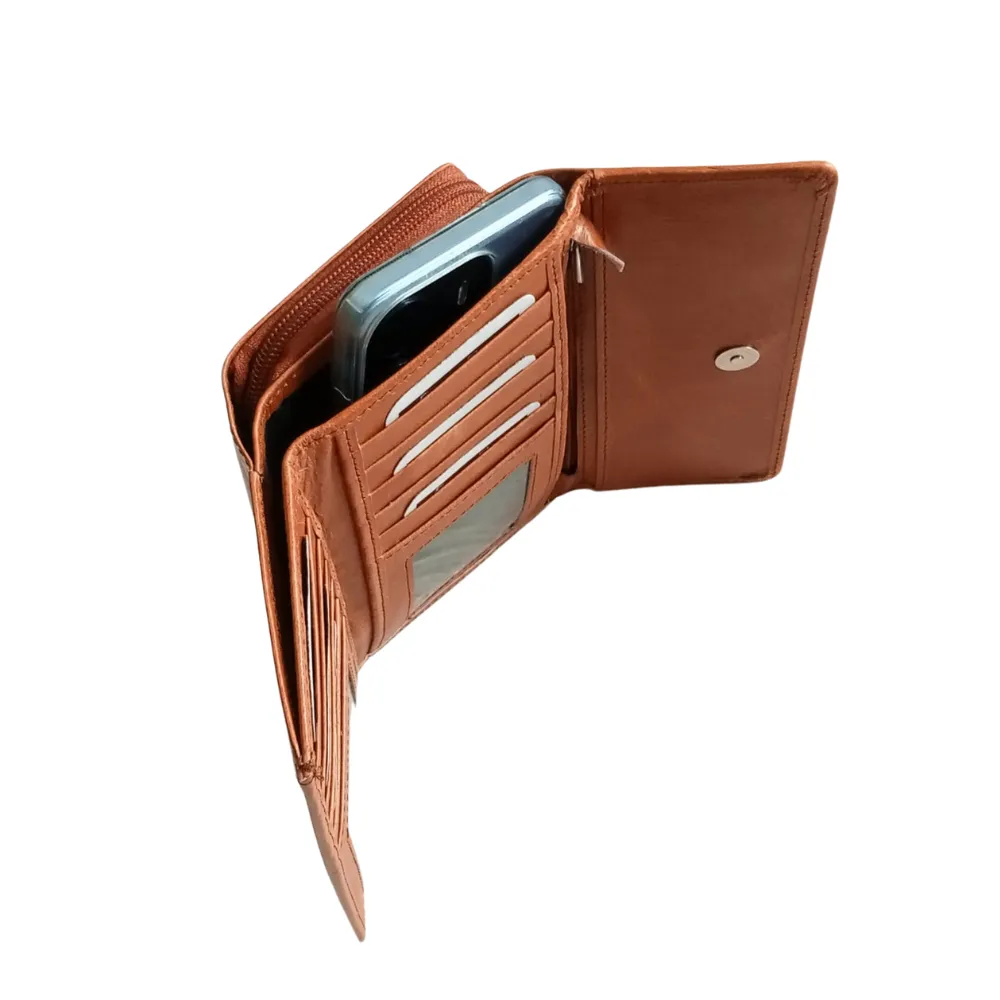 Chestnut Leather Wallet for Women - Tan Leather Women Clutch