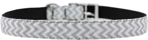 Chevrons Nylon Dog Collar with classic buckle 3-4" Grey Size 16