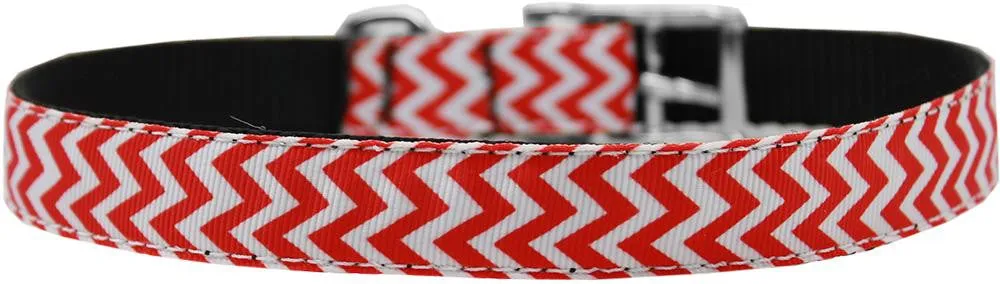 Chevrons Nylon Dog Collar with classic buckle 3-4" Red Size 26