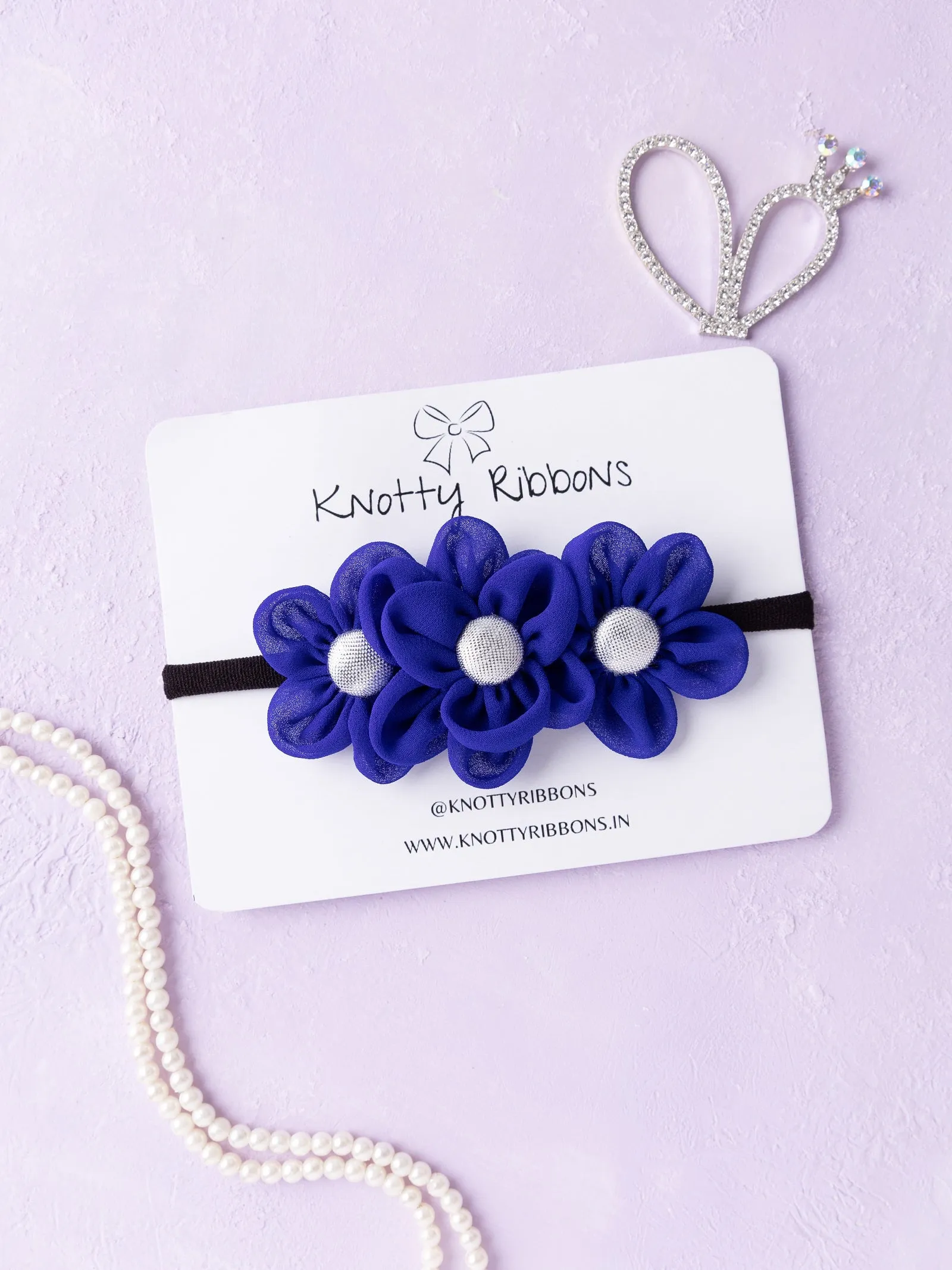 Chiffon Four Flower Headband - Dark Blue