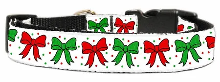 Christmas Bows Nylon Dog Collar Medium Narrow