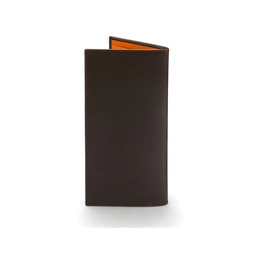 Classic Tall Leather Wallet With 8 Card Slots - Brown With Orange