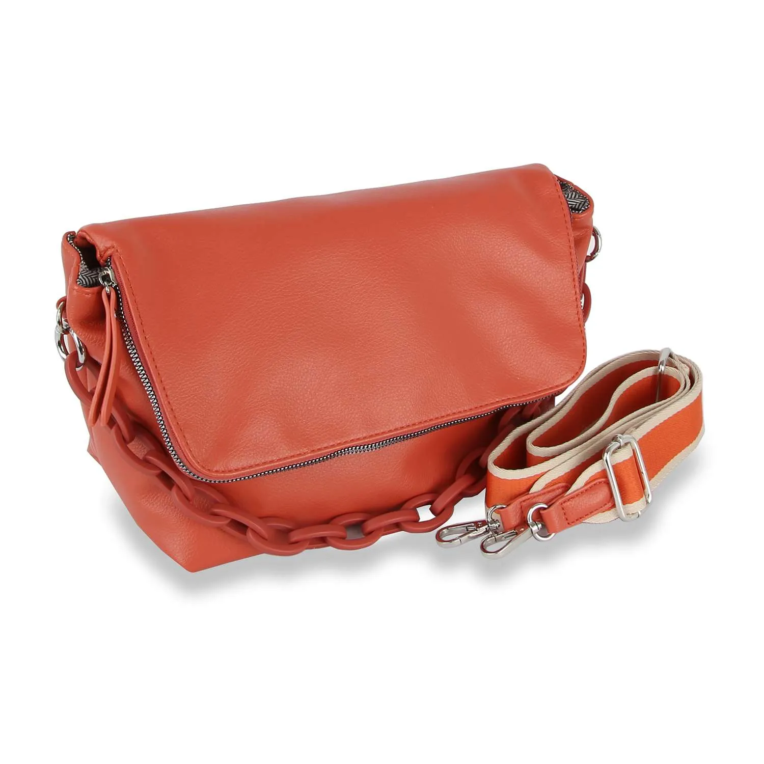 Courtney Orange Chain Handle Shoulder Bag: Orange