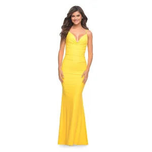 Cowl Neckline Spaghetti Strap Sleeveless Long Evening Dress