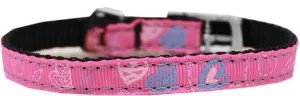 Crazy Hearts Nylon Dog Collar with classic buckles 3-8" Bright Pink Size 10