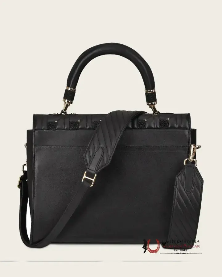 CUADRA BLACK STINGRAY EMBROIDERY HANDBAG