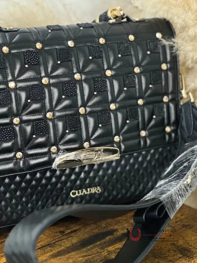 CUADRA BLACK STINGRAY EMBROIDERY HANDBAG