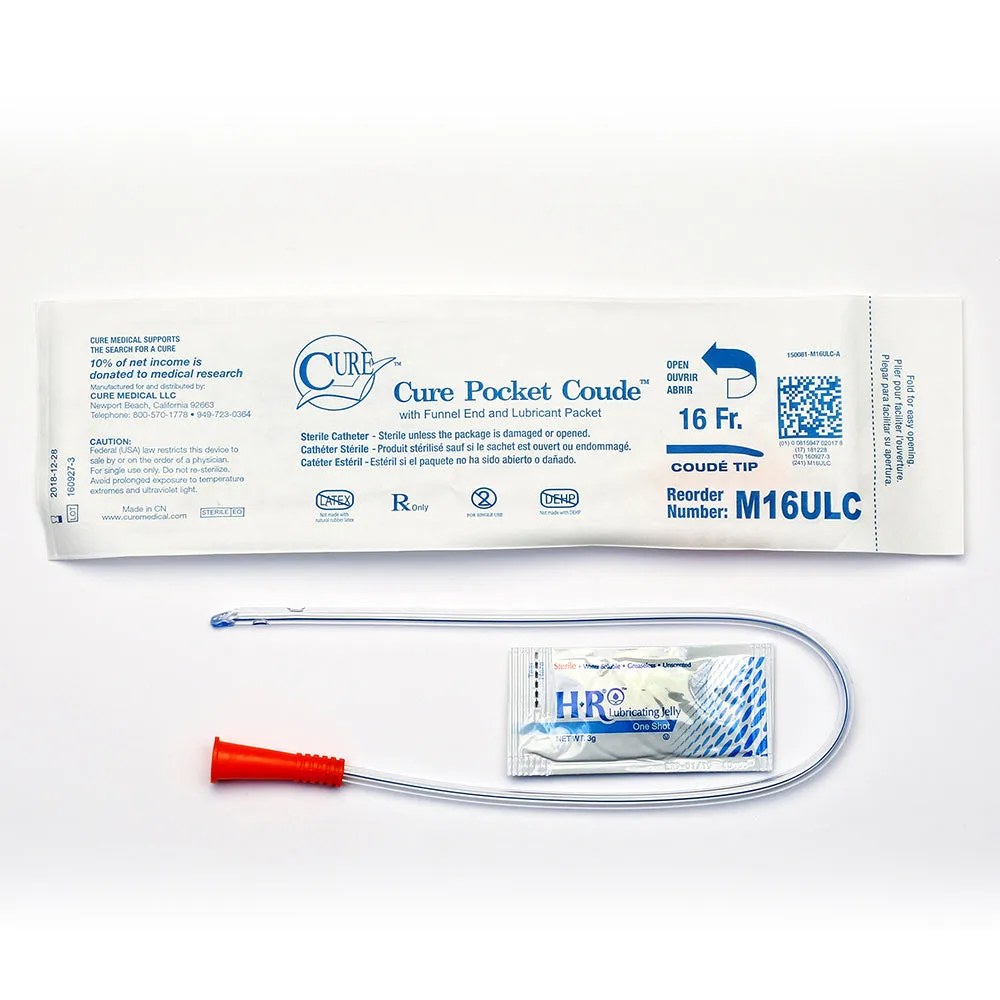 Cure Medical Pocket Catheter with Coudé Tip, Male 16"