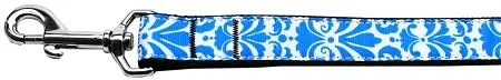 Damask Blue Nylon Dog Leash 5-8 Inch Wide 6ft Long