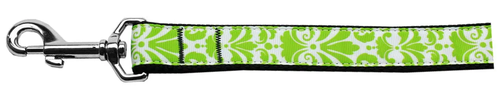 Damask Lime Green Nylon Dog Leash 3-8 Inch Wide 4ft Long