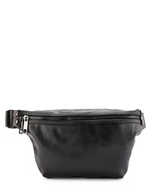 Distressed Leather Small Bumbag - Black