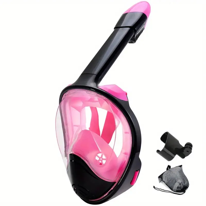 Diving Full Face Snorkel Mask With Camera Mount,L/XL Black Pink