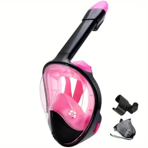 Diving Full Face Snorkel Mask With Camera Mount,L/XL Black Pink