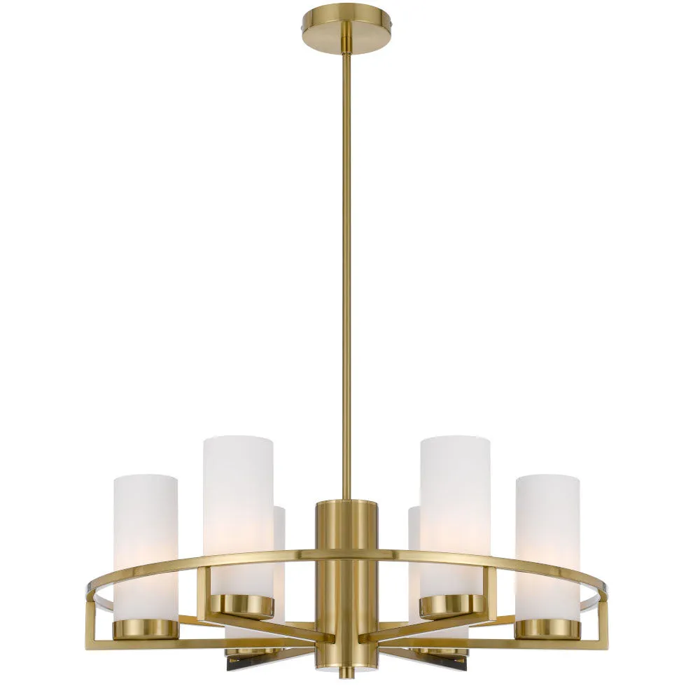 Eamon 6 Light Brass and Opal Glass Industrial Pendant