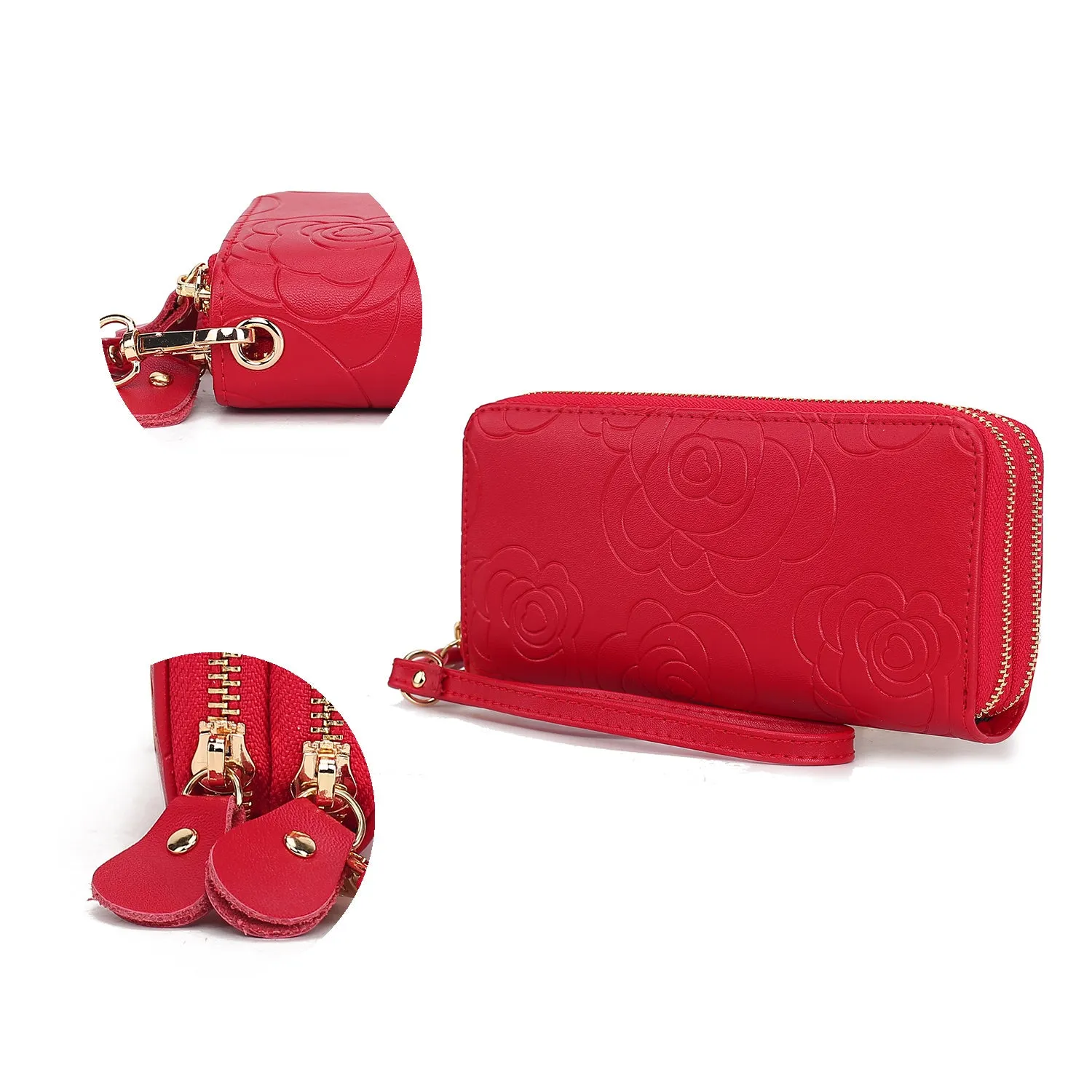 Ellie Genuine Leather Flower Embossed Women Wristlet Wallet