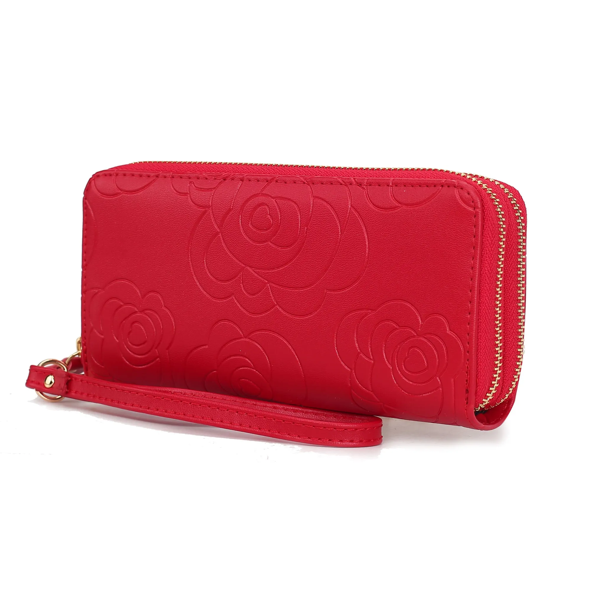 Ellie Genuine Leather Flower Embossed Women Wristlet Wallet