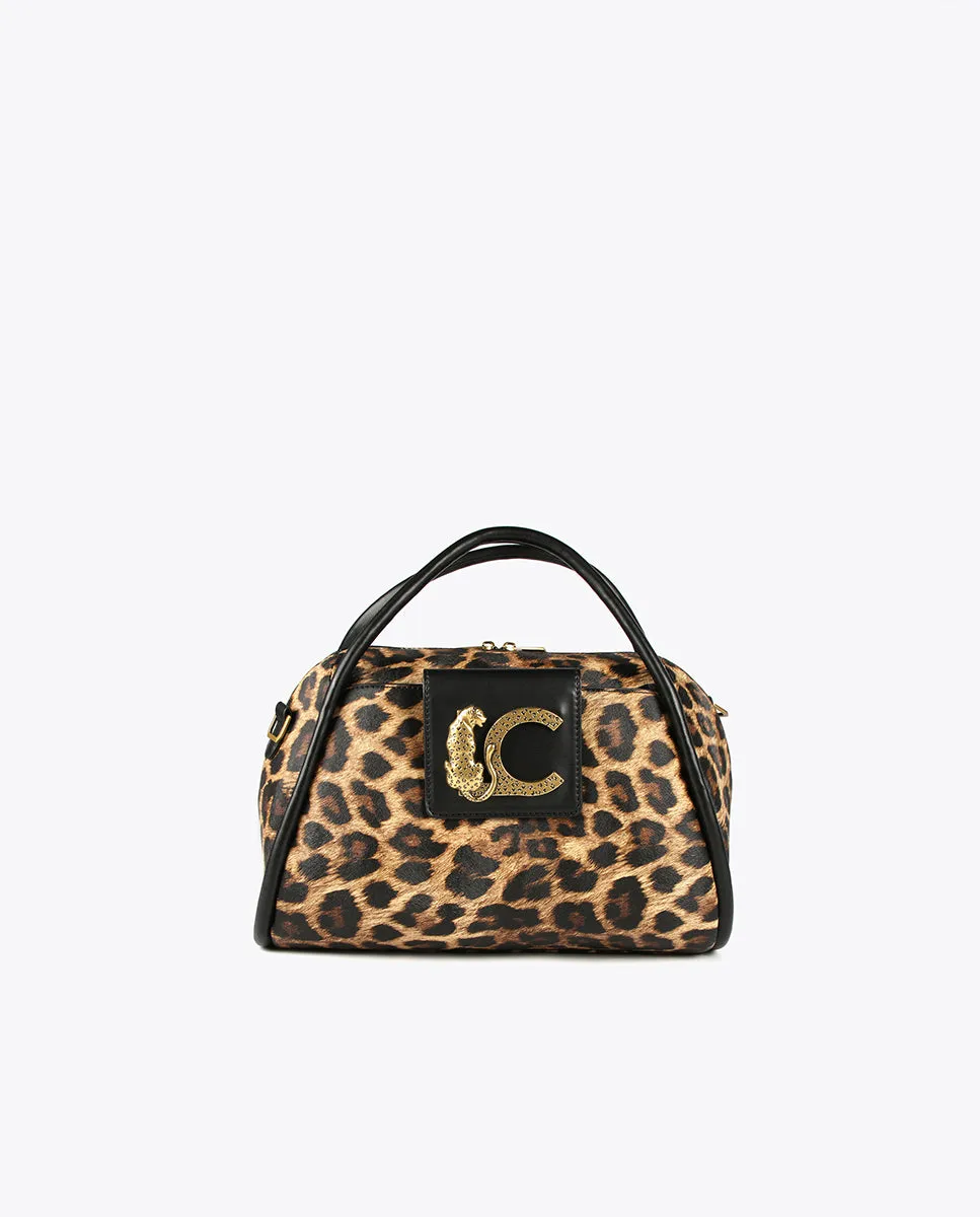 Faux leather and animal print bowling bag