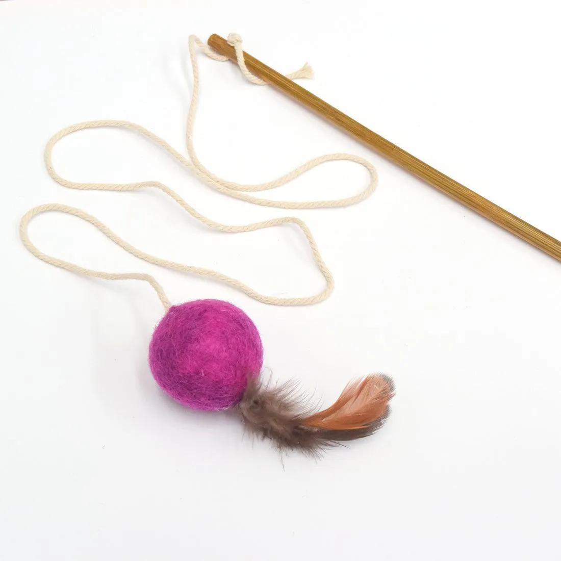 Feather Teaser Ball Cat Wand - Magenta