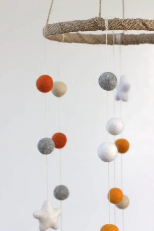 Felt Ball & Star Nursery Mobile- Orange- SMALL