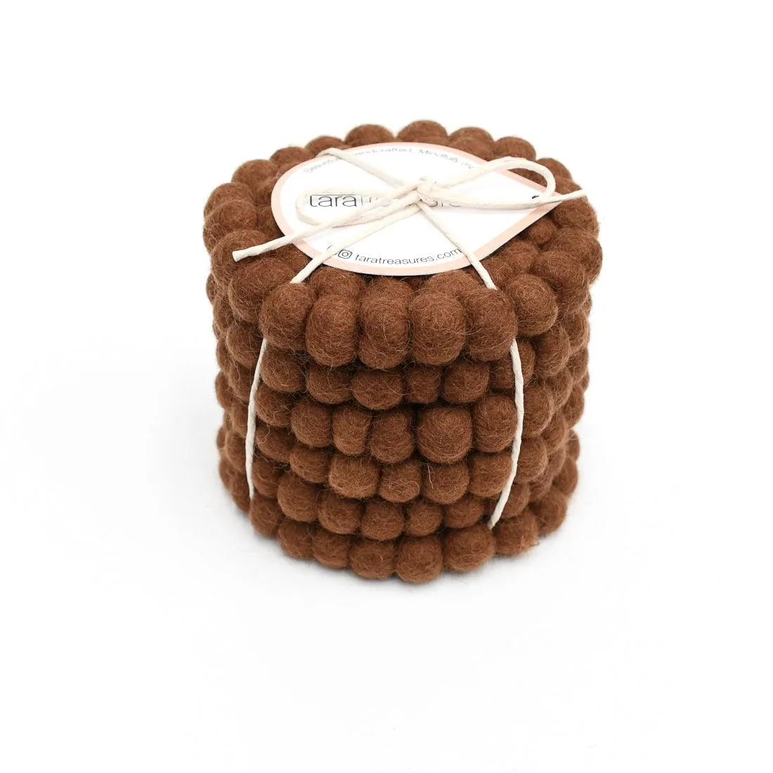 Felt Ball Cup Coasters - Chestnut Brown Bundle of 6