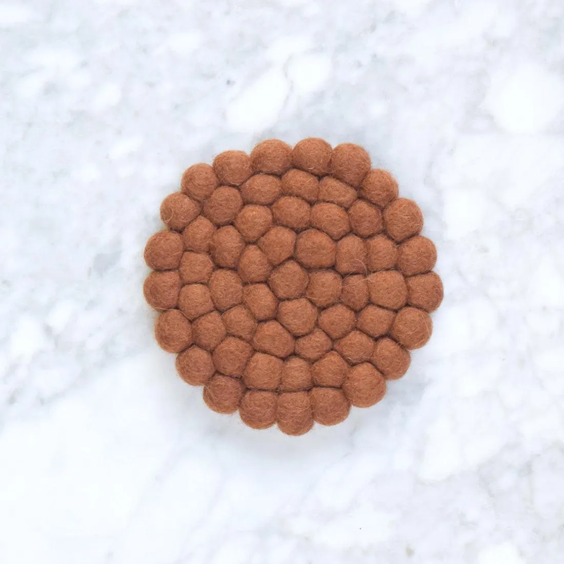 Felt Ball Cup Coasters - Chestnut Brown Bundle of 6