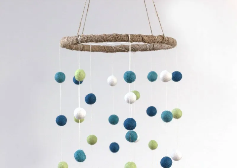 Felt Ball Nursery Mobile- Blue, Green- LARGE