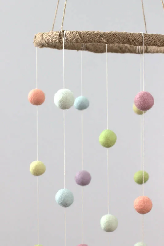 Felt Ball Nursery Mobile- Pastel Rainbow- Small