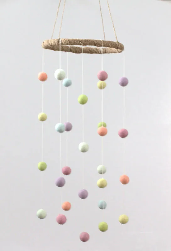 Felt Ball Nursery Mobile- Pastel Rainbow- Small