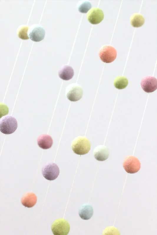 Felt Ball Nursery Mobile- Pastel Rainbow- Small